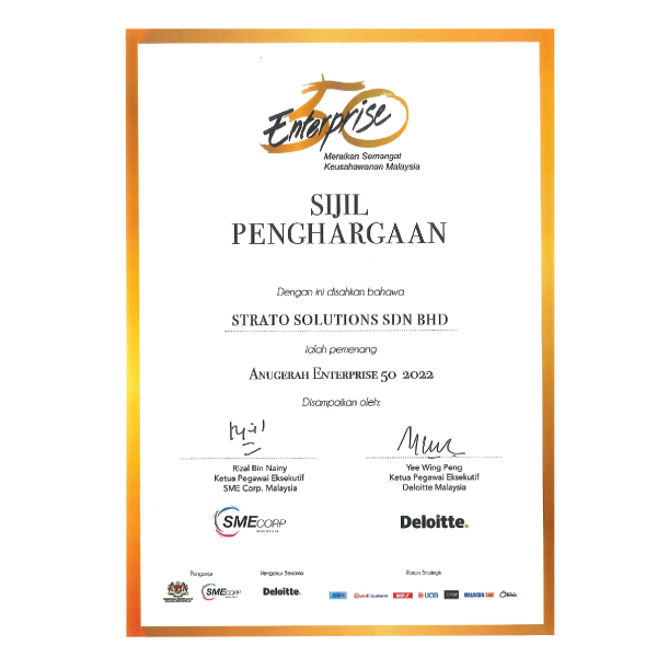 Strato Solutions Sdn Bhd has been named one of the SME Corp Enterprise 50 winners